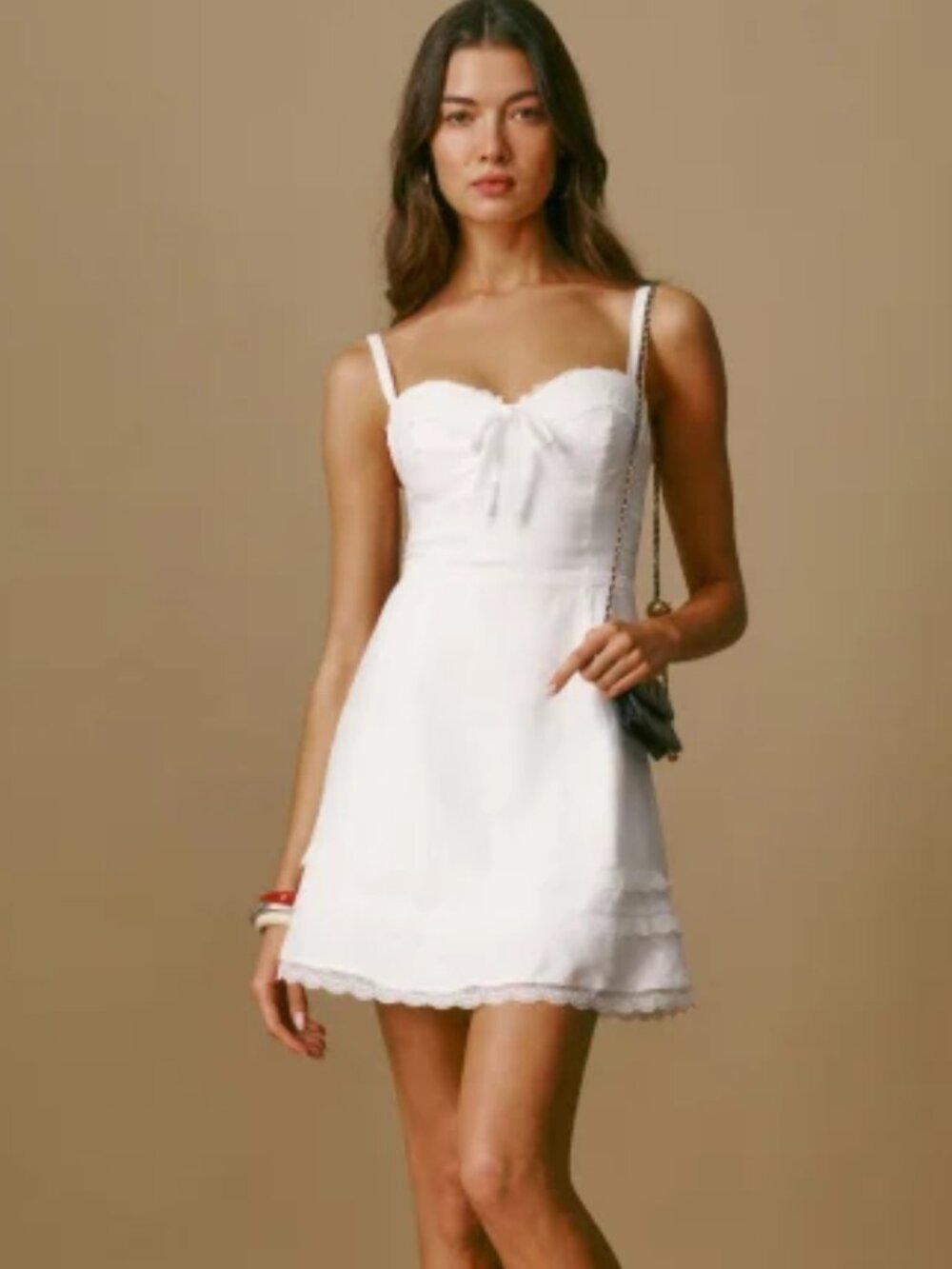 NWOT Reformation Arya Linen Dress in White Mini Sleeveless Lace Size 2